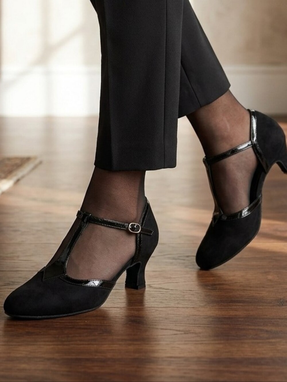 Black T-strap Heels #196
